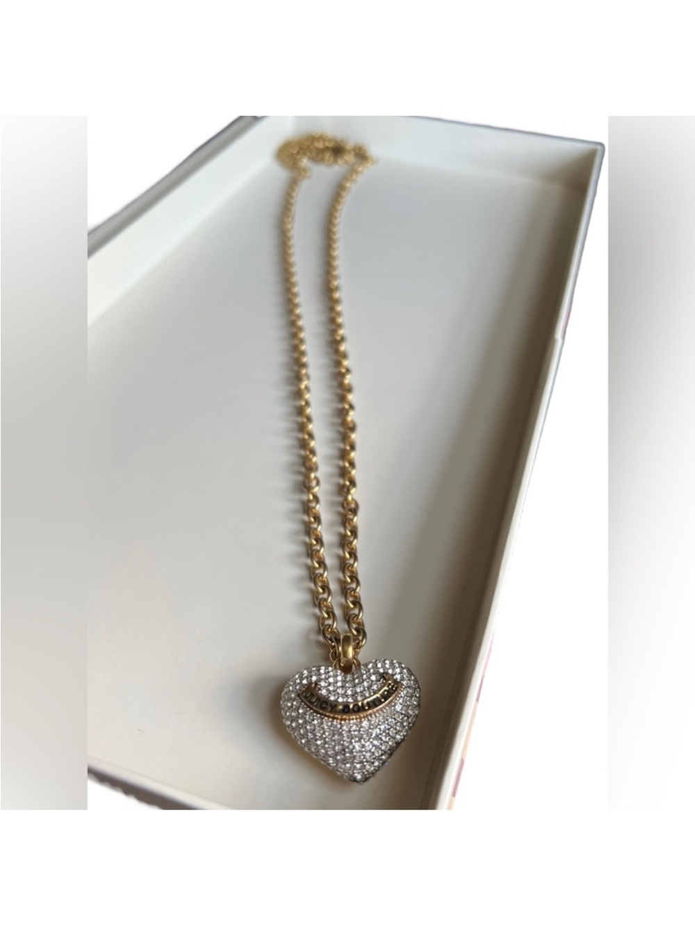 Vintage Juicy Couture Pave Puffed Heart Gold tone Necklace